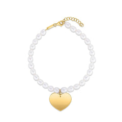 14k Yellow Gold Pearl Heart Charm Bracelet - Sable Gold