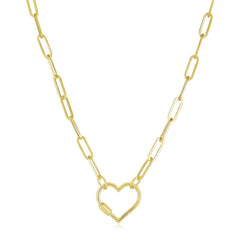 14k Yellow Gold Paperclip Chain Necklace with Heart Carabiner Clasp - Sable Gold