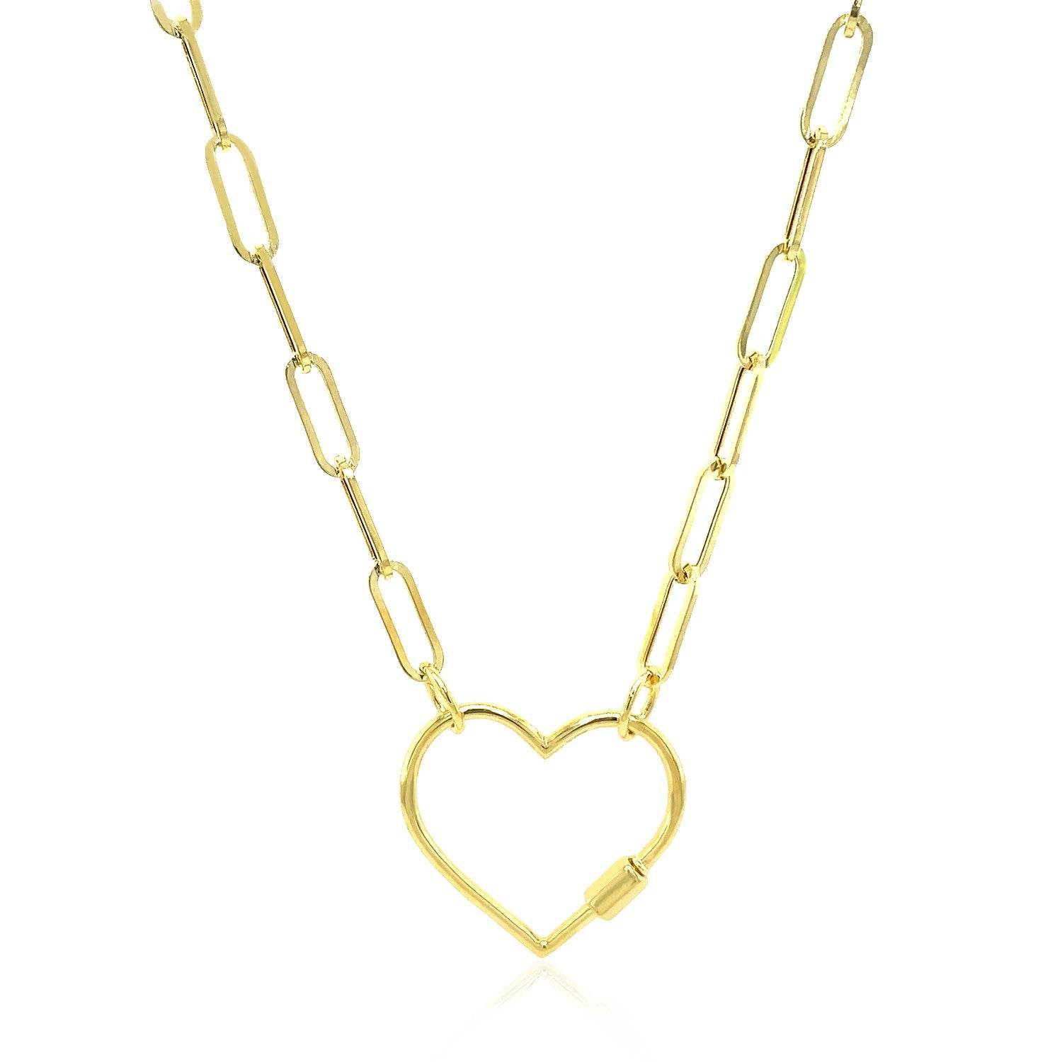 14k Yellow Gold Paperclip Chain Necklace with Heart Carabiner Clasp - Sable Gold