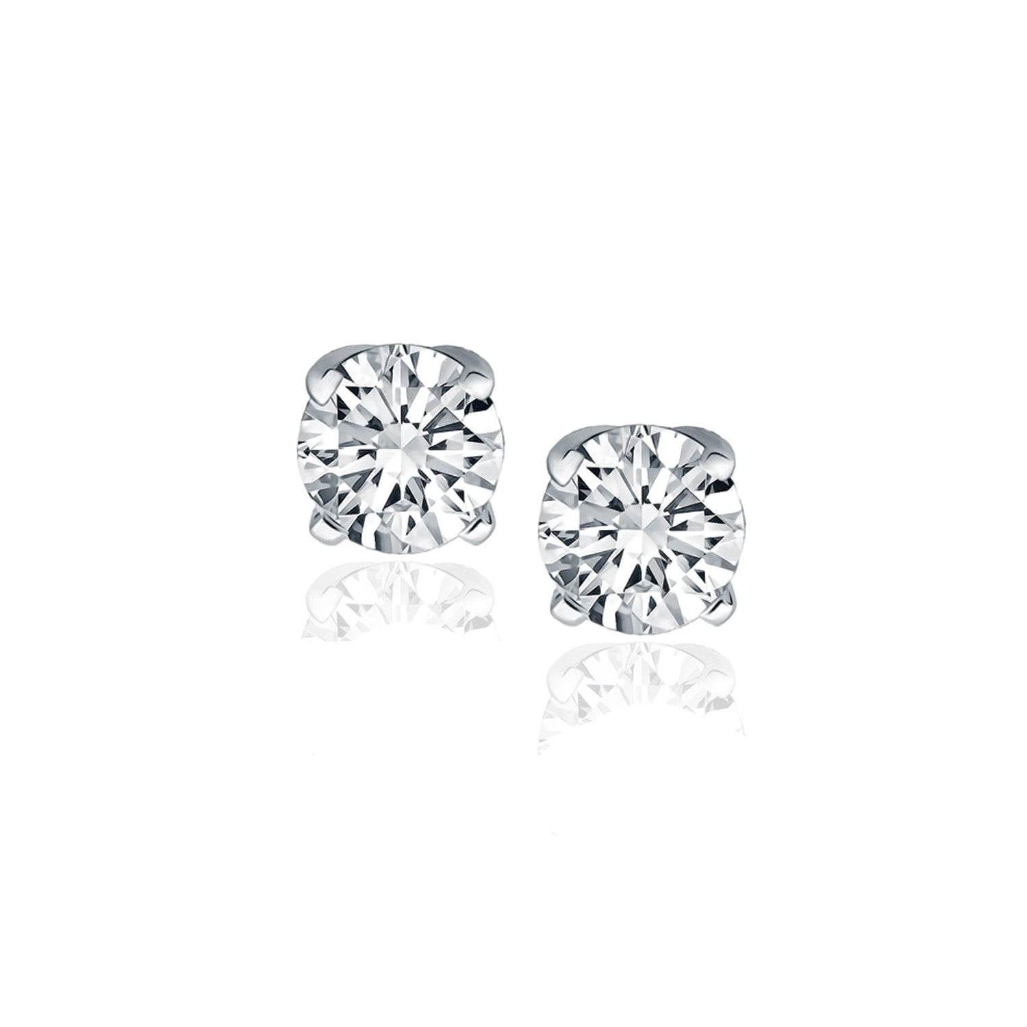 14k White Gold Diamond Four Prong Stud Earrings (1 cttw) - Sable Gold