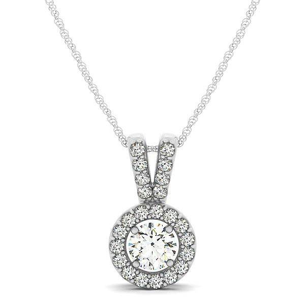 Round Pendant with Split Bail and Diamond Halo in 14k White Gold (3/4 cttw) - Sable Gold