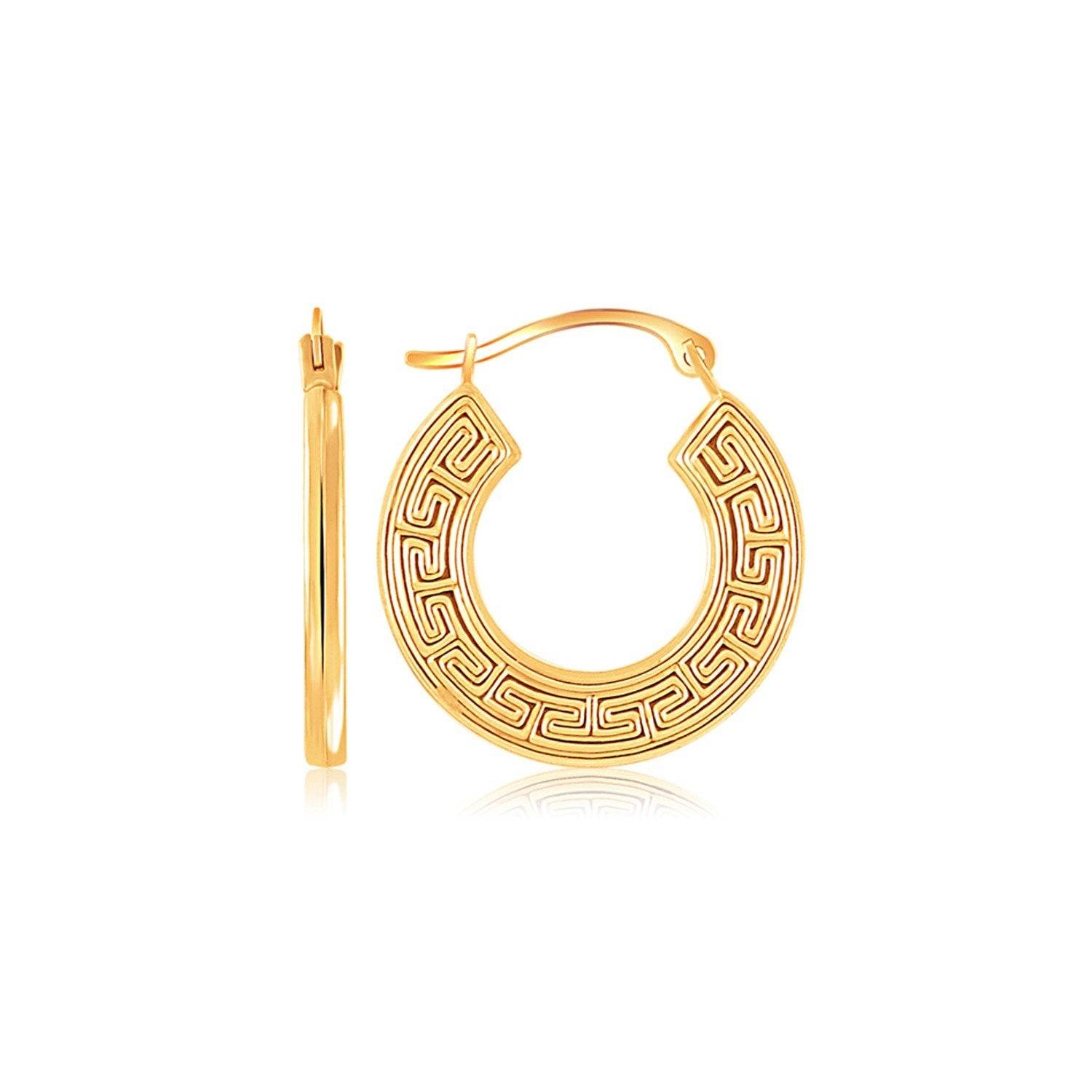 10k Yellow Gold Greek Key Small Hoop Earrings - Sable Gold