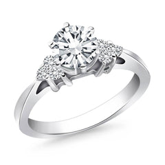 14k White Gold Cathedral Engagement Ring with Side Diamond Clusters - Sable Gold