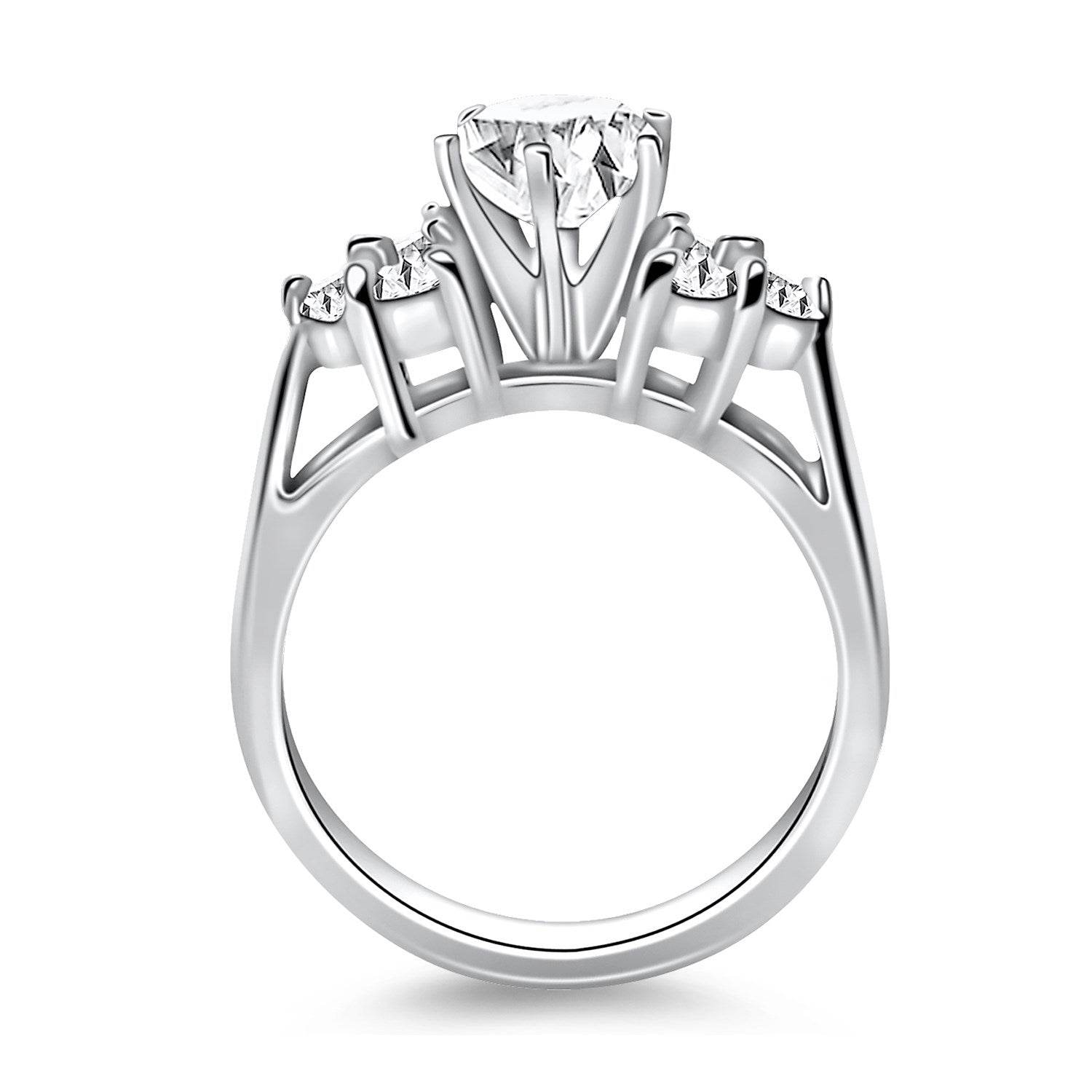 14k White Gold Cathedral Engagement Ring with Side Diamond Clusters - Sable Gold