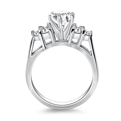 14k White Gold Cathedral Engagement Ring with Side Diamond Clusters - Sable Gold