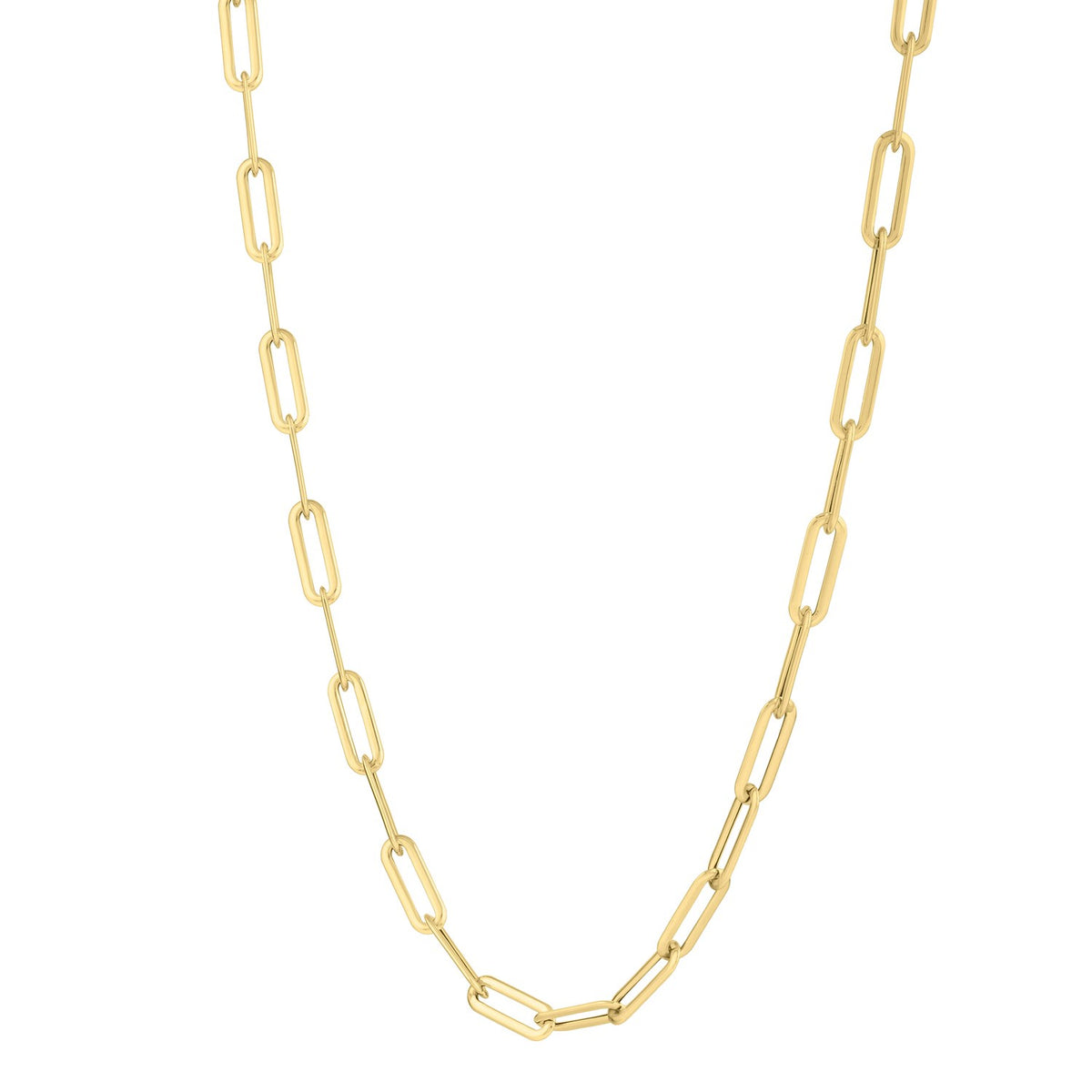 Long Domed Paperclip Necklace in 14K Yellow Gold