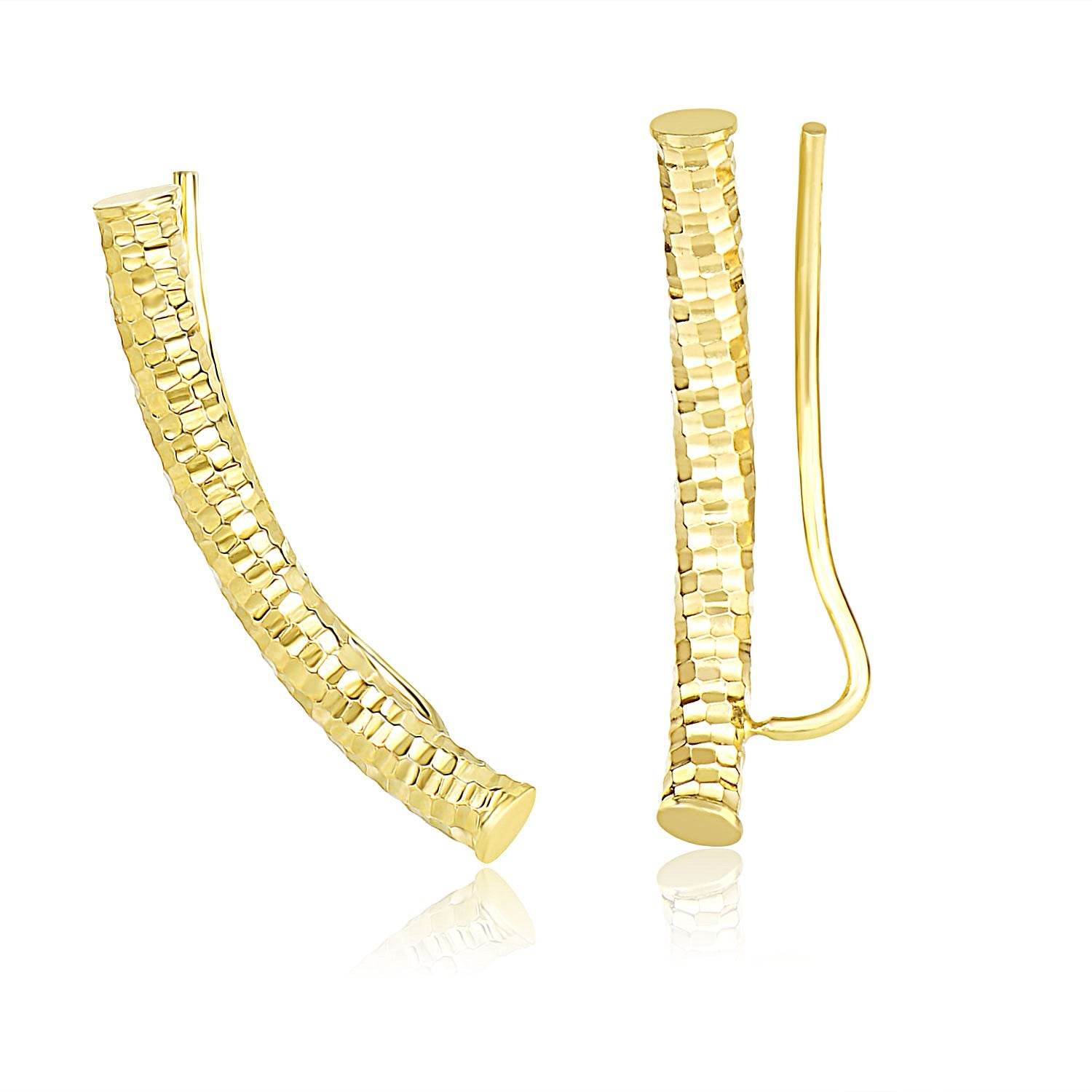 14k Yellow Gold Curved Tube Earrings with Diamond Cuts - Sable Gold