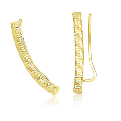 14k Yellow Gold Curved Tube Earrings with Diamond Cuts - Sable Gold