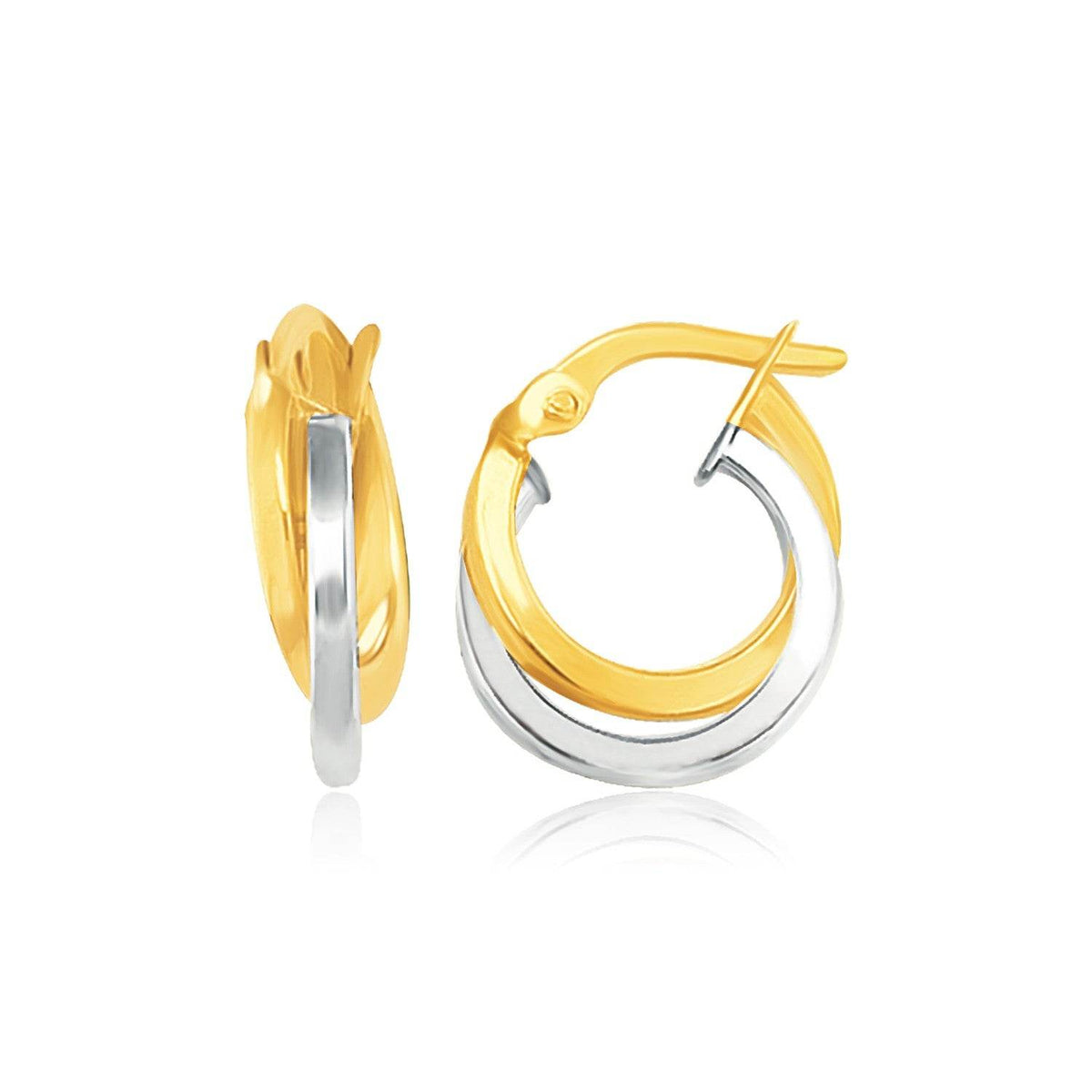 14k Two Tone Gold Earrings in Double Round Hoop Style - Sable Gold