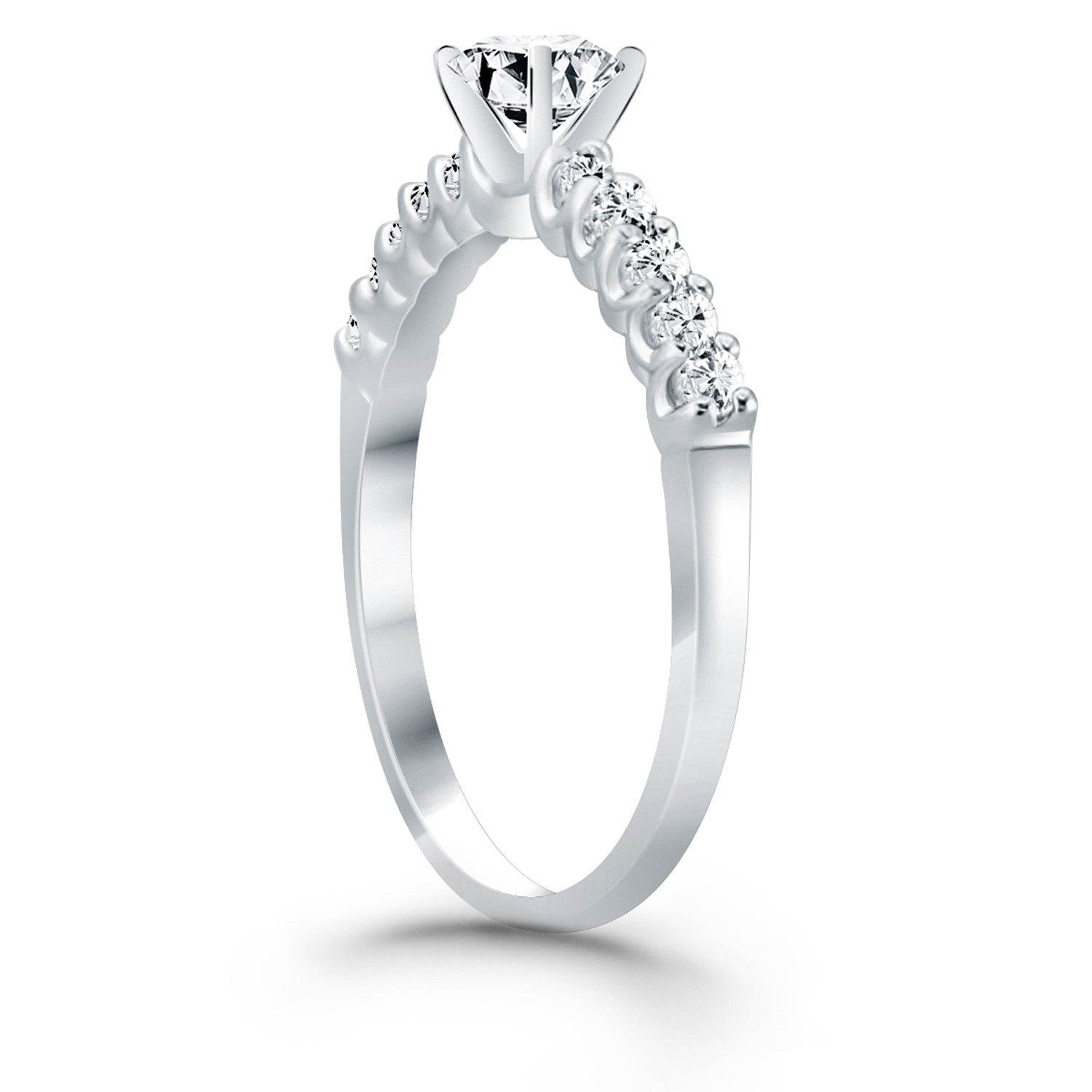 14k White Gold Shared Prong Diamond Band Accent Engagement Ring - Sable Gold