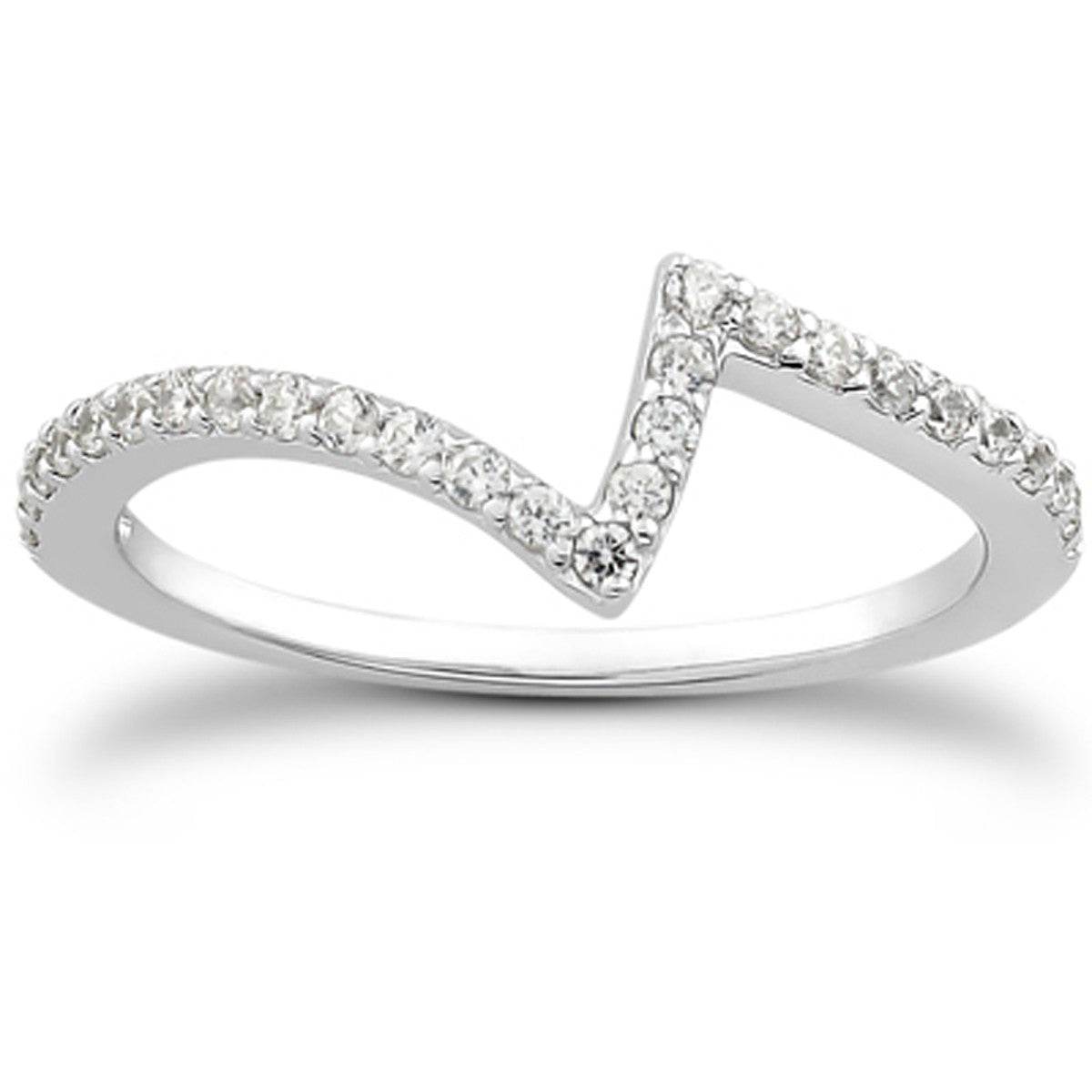 14k White Gold Fancy Zig Zag Pave Diamond Wedding Ring Band - Sable Gold