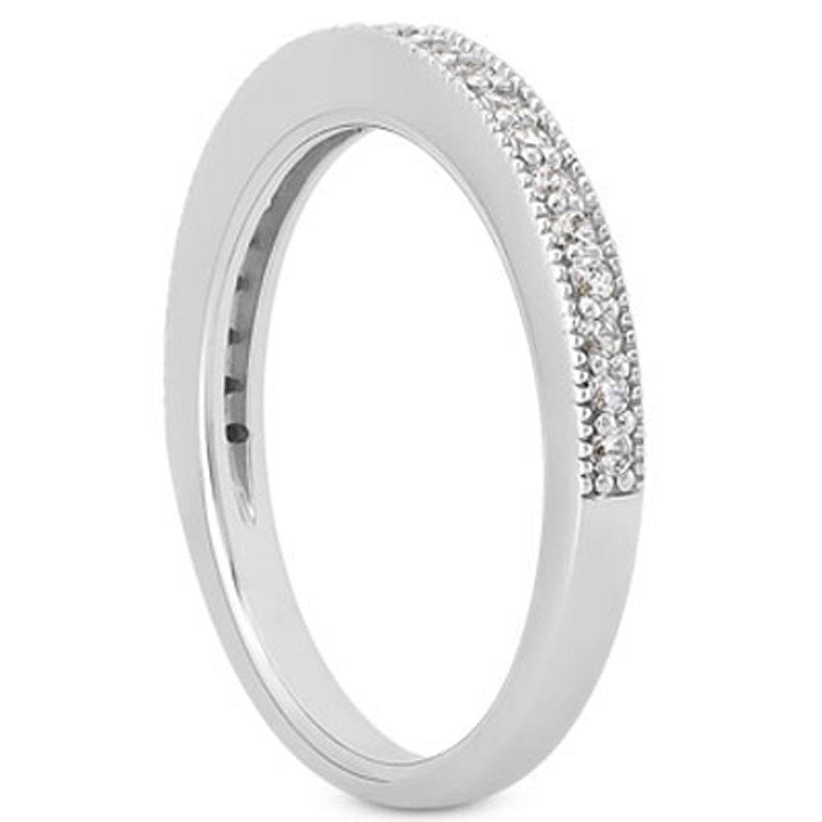 14k White Gold Pave Diamond Milgrain Wedding Ring Band Set 1/2 Around - Sable Gold