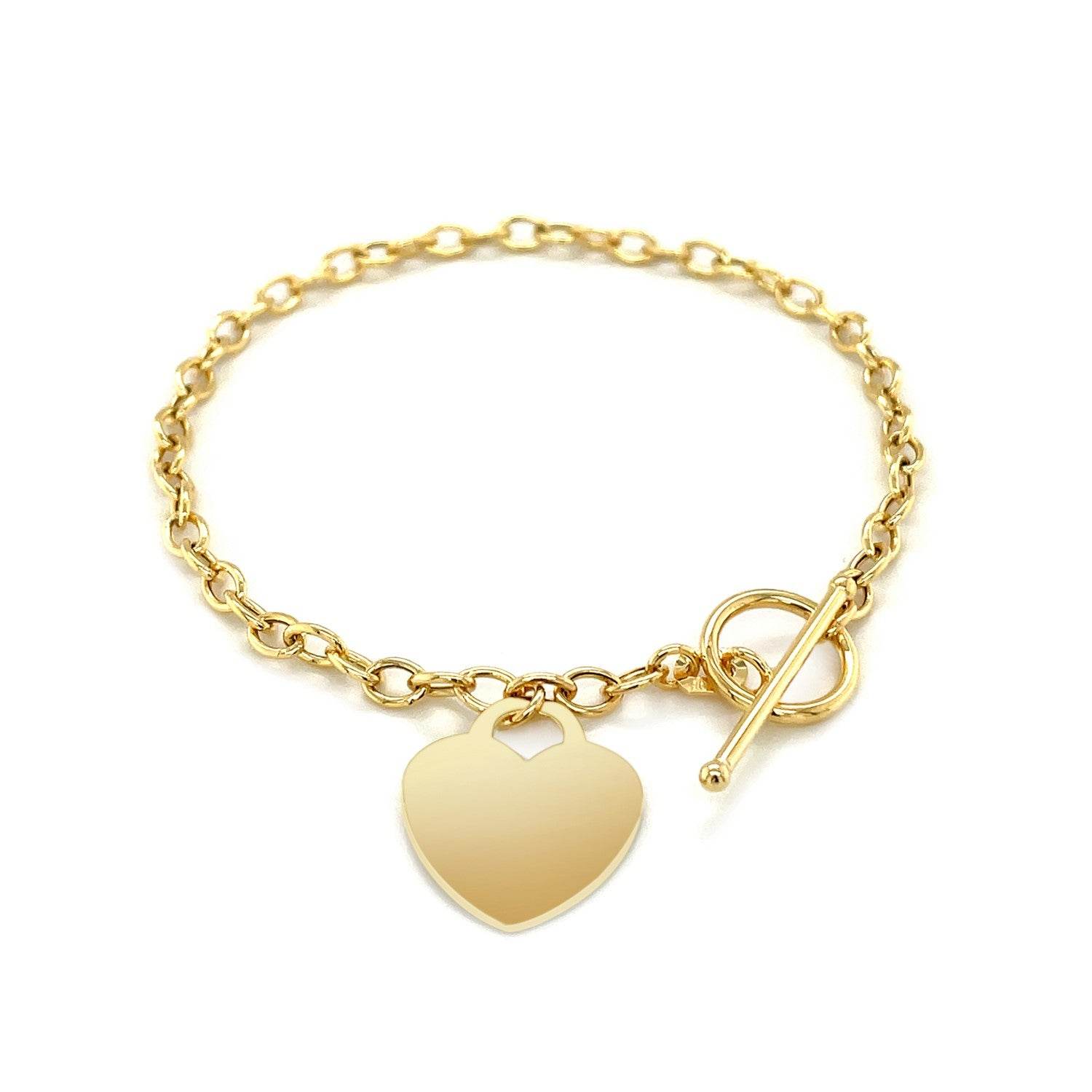 Toggle Bracelet with Heart Charm in 14k Yellow Gold (4.80 mm) - Sable Gold