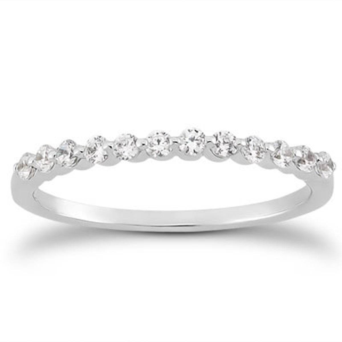 14k White Gold Floating Diamond Single Shared Prong Wedding Ring Band - Sable Gold