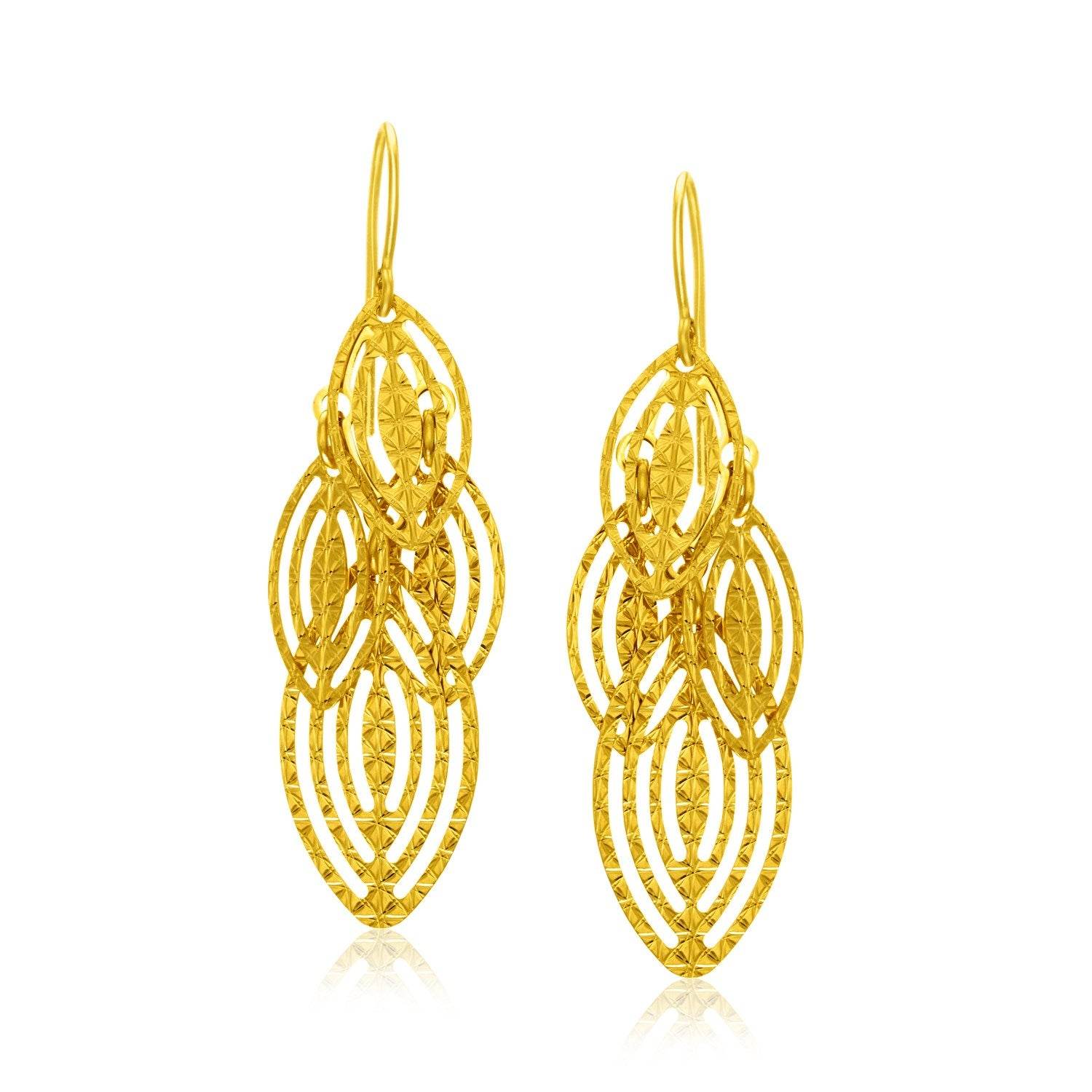 14k Yellow Gold Textured Cascading Cut Out Marquise Earrings - Sable Gold