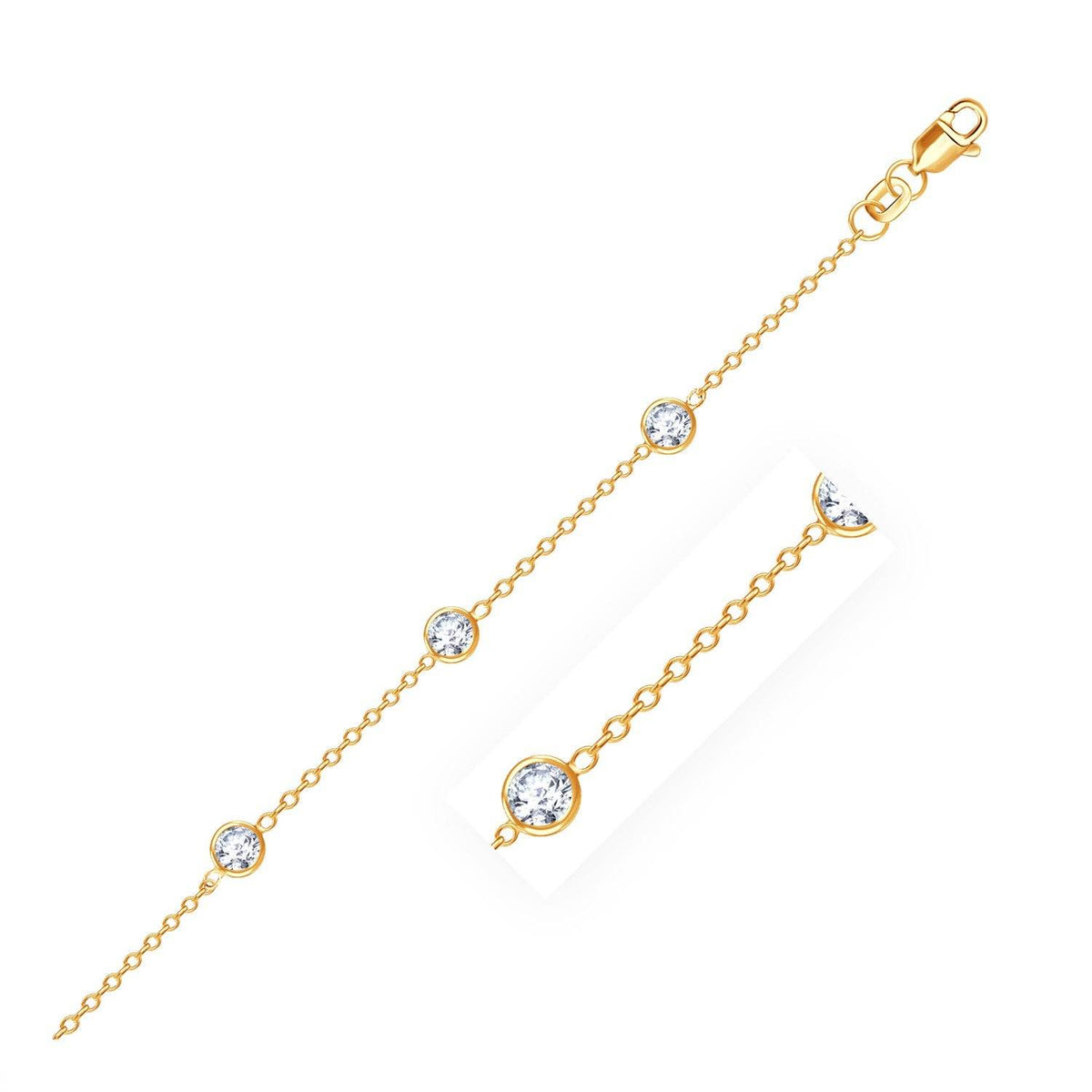 14k Yellow Gold Anklet with Round White Cubic Zirconia - Sable Gold