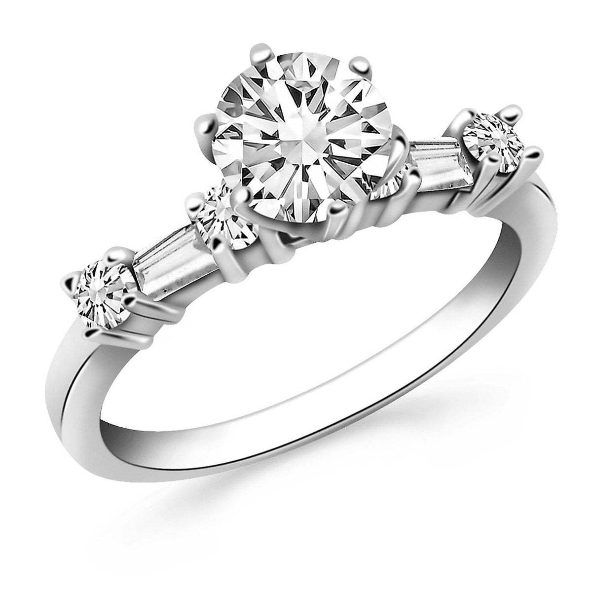 14k White Gold Engagement Ring with Round and Baguette Diamonds - Sable Gold