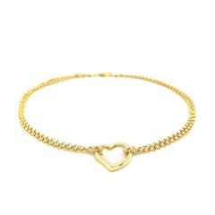 14k Yellow Gold Double Rolo Chain Anklet with an Open Heart Station - Sable Gold