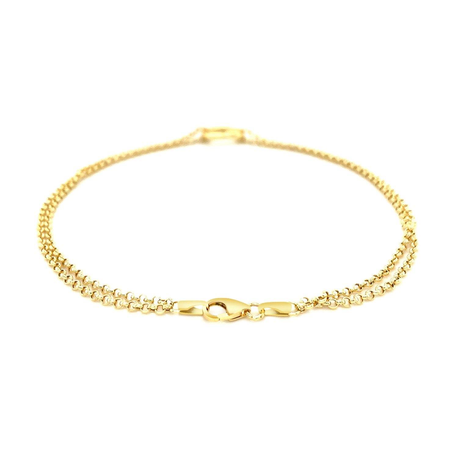 14k Yellow Gold Double Rolo Chain Anklet with an Open Heart Station - Sable Gold