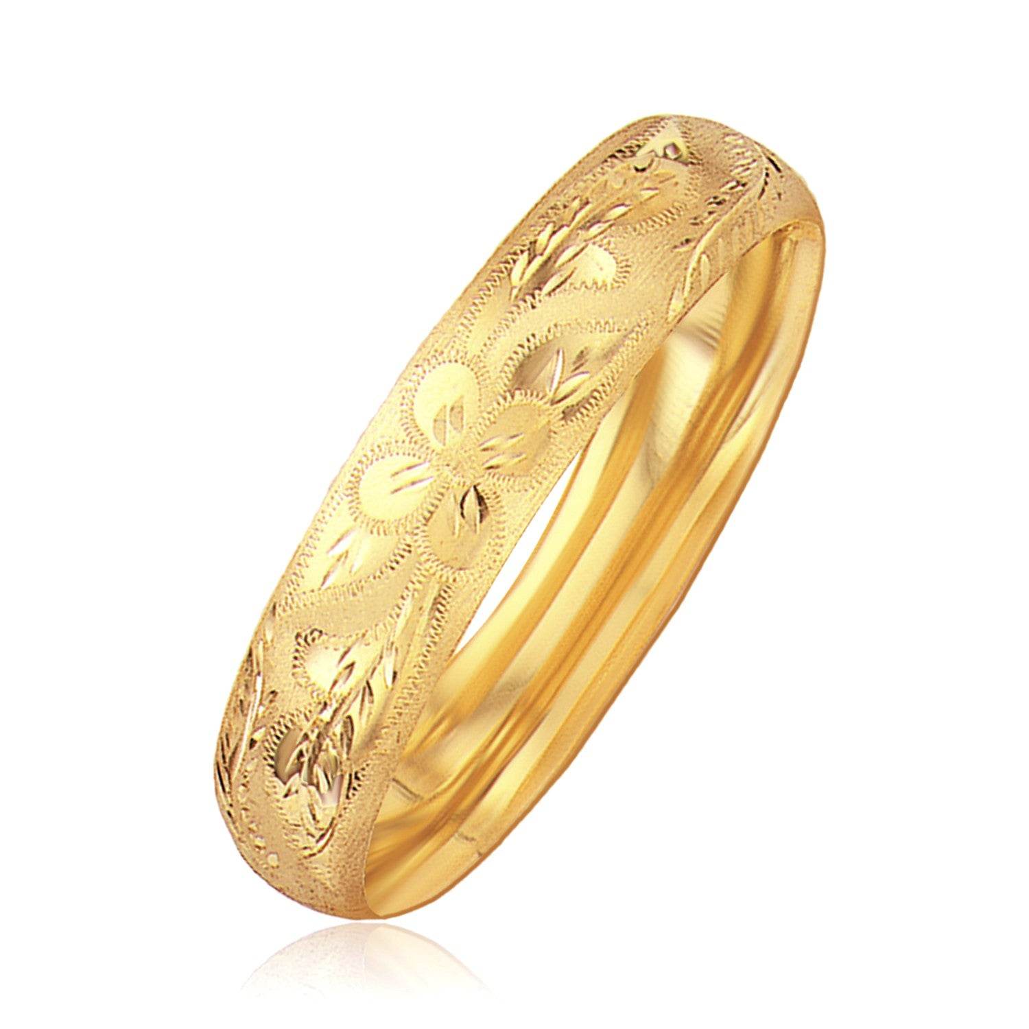 Classic Floral Carved Bangle in 14k Yellow Gold (13.50 mm) - Sable Gold