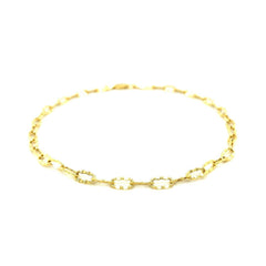 14k Yellow Gold Anklet with Flat Hammered Oval Links - Sable Gold