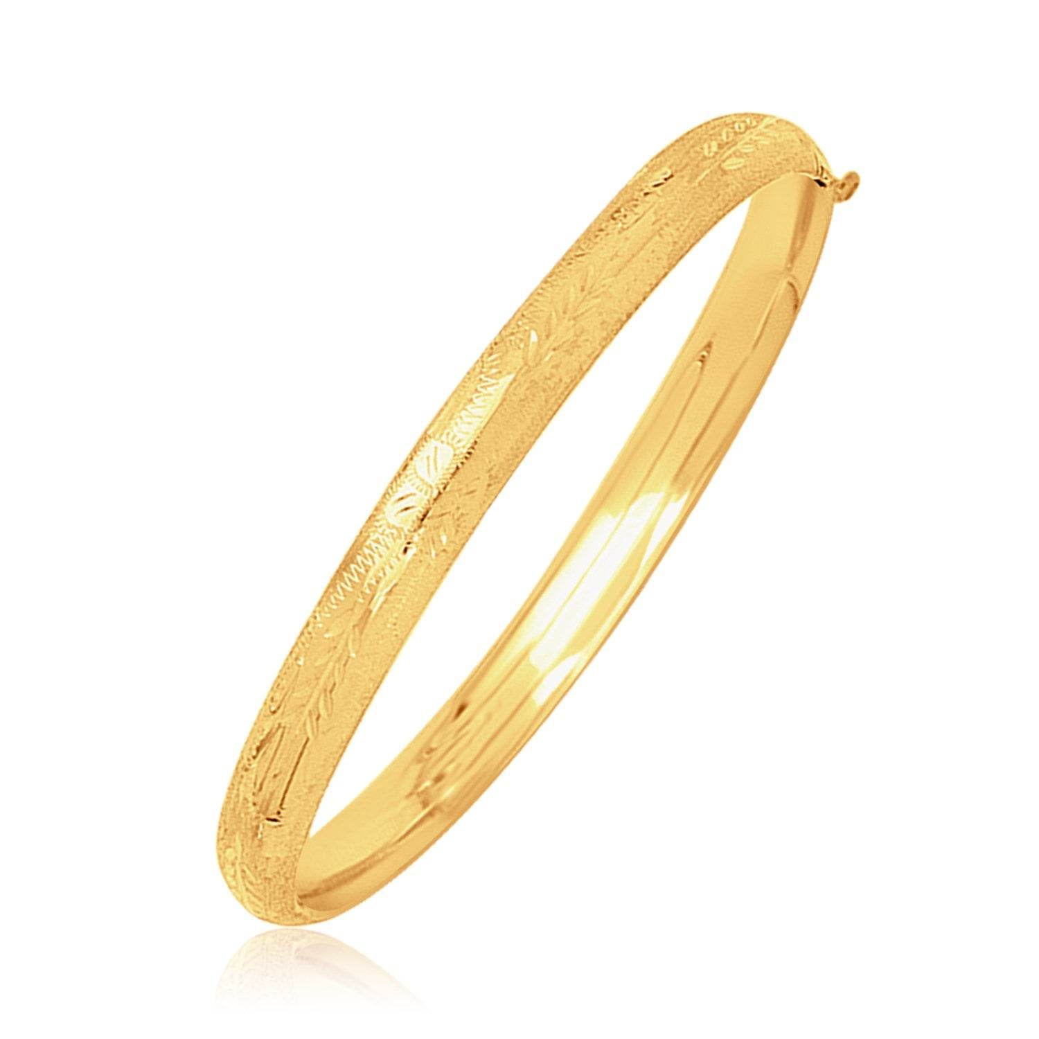 14k Yellow Gold Dome Motif Childrens Bangle with Diamond Cuts (5.50 mm) - Sable Gold