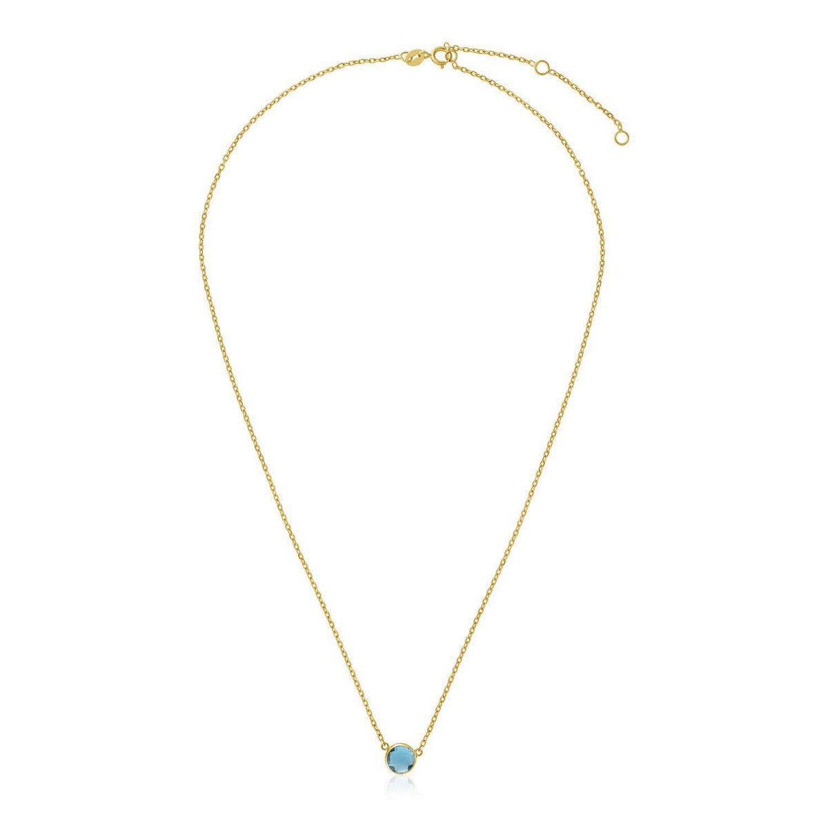 14k Yellow Gold 17 inch Necklace with Round Blue Topaz - Sable Gold