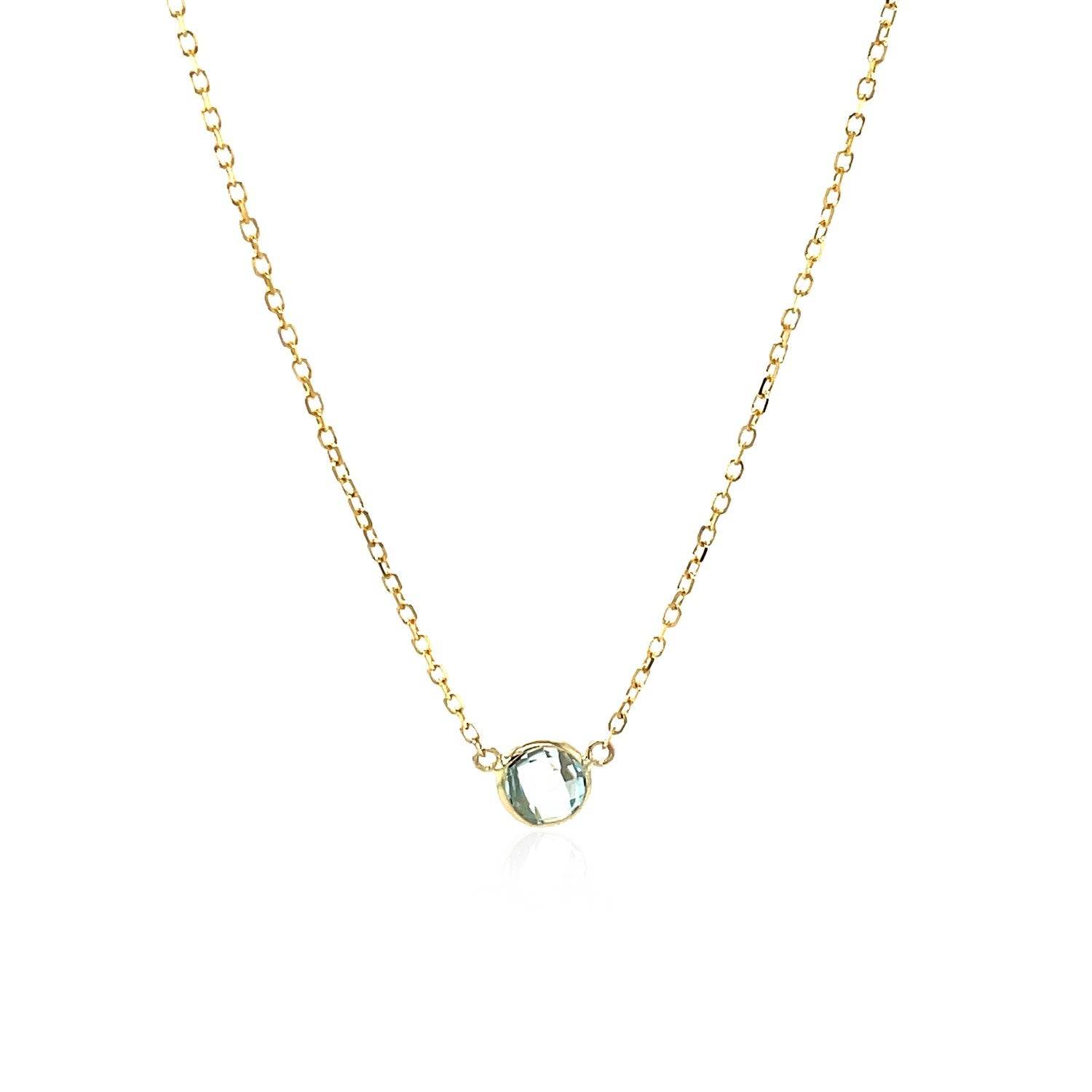 14k Yellow Gold 17 inch Necklace with Round Blue Topaz - Sable Gold