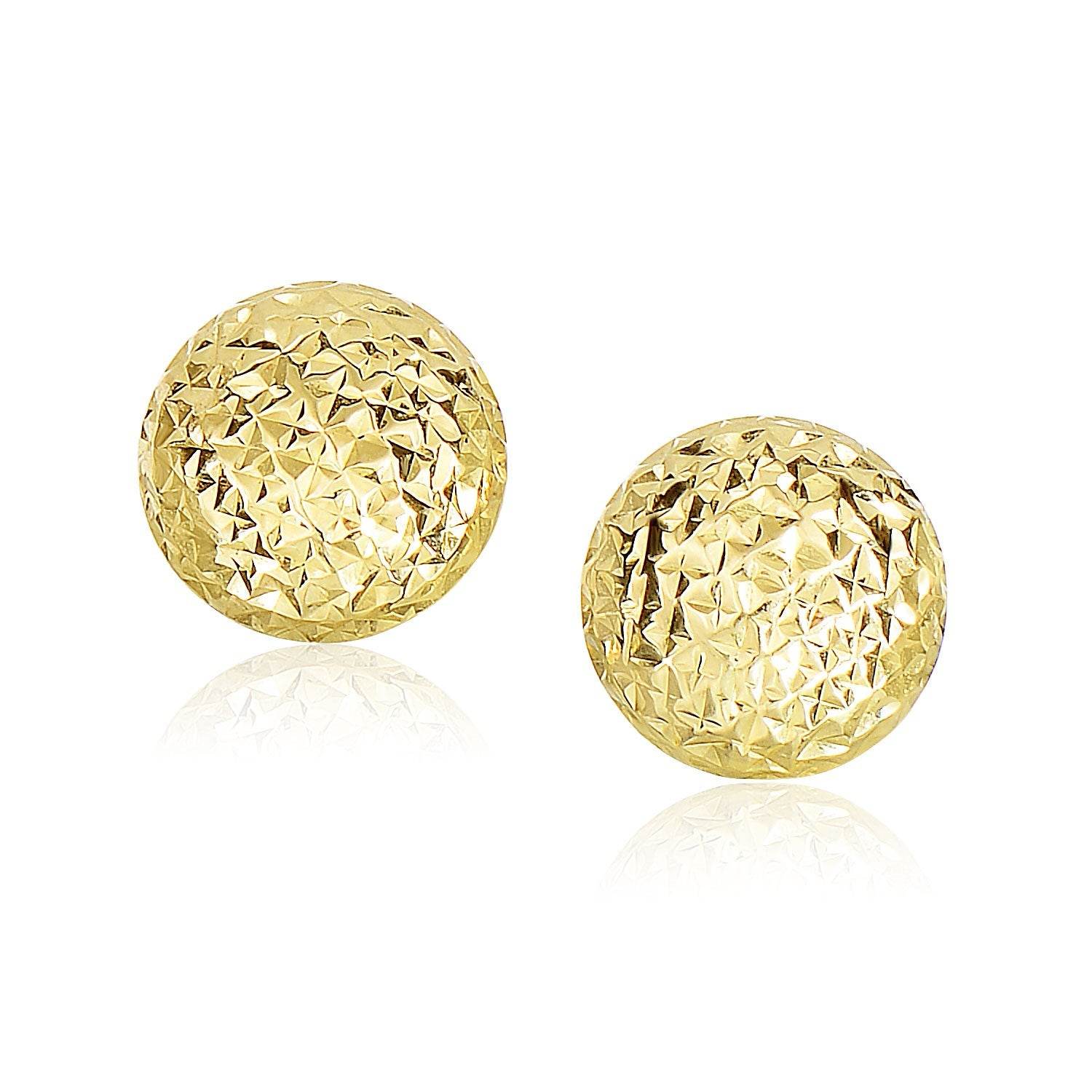 14k Yellow Gold Puff Round Earrings with Diamond Cuts(11mm) - Sable Gold