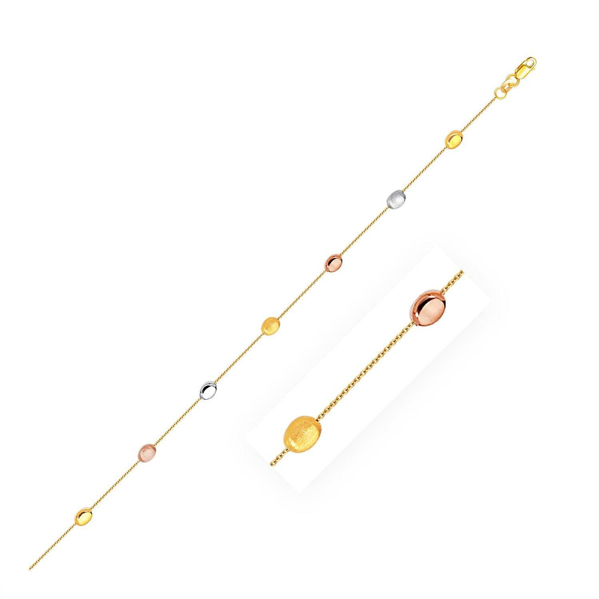 14k Tri-Color Gold Puffed Oval Shape Station Adjustable Anklet - Sable Gold