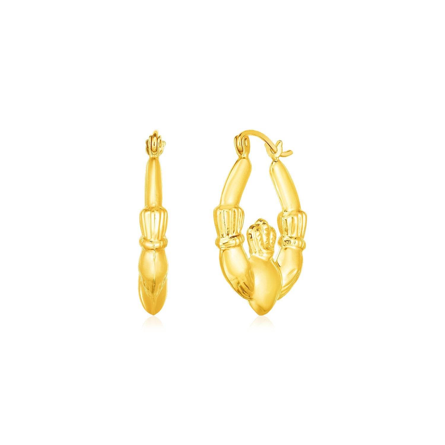 14K Yellow Gold Claddagh Symbol Hoop Earrings - Sable Gold