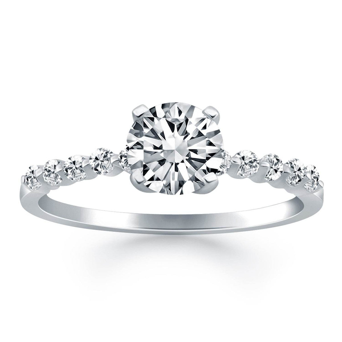 14k White Gold Diamond Engagement Ring with Shared Prong Diamond Accents - Sable Gold