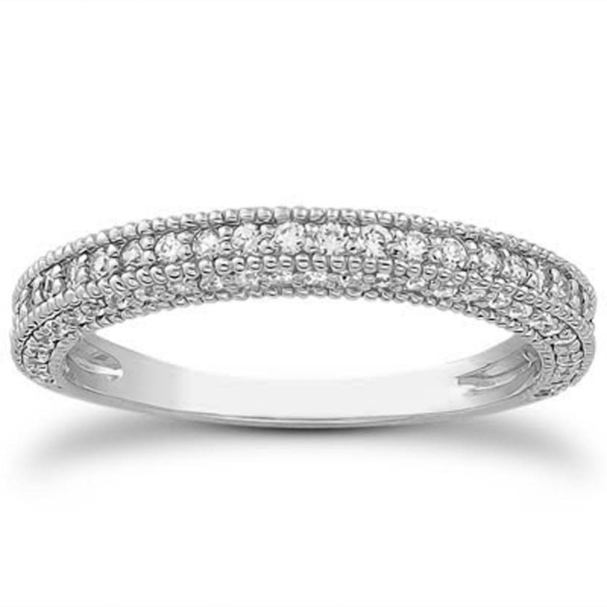 14k White Gold Fancy Pave Diamond Milgrain Textured Wedding Ring Band - Sable Gold