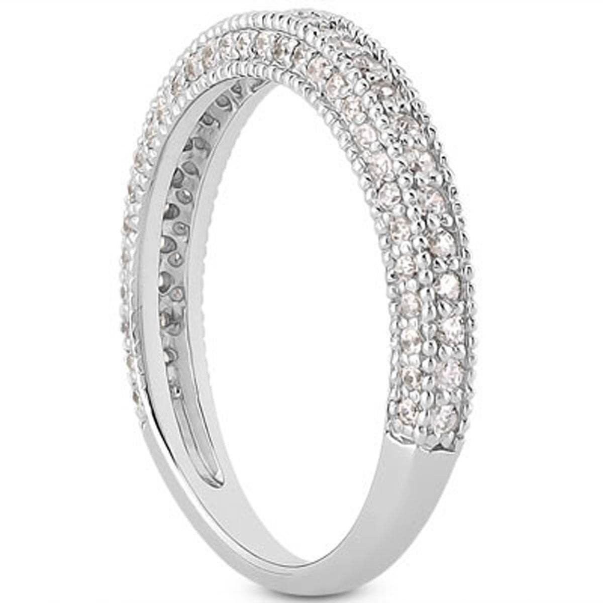 14k White Gold Fancy Pave Diamond Milgrain Textured Wedding Ring Band - Sable Gold