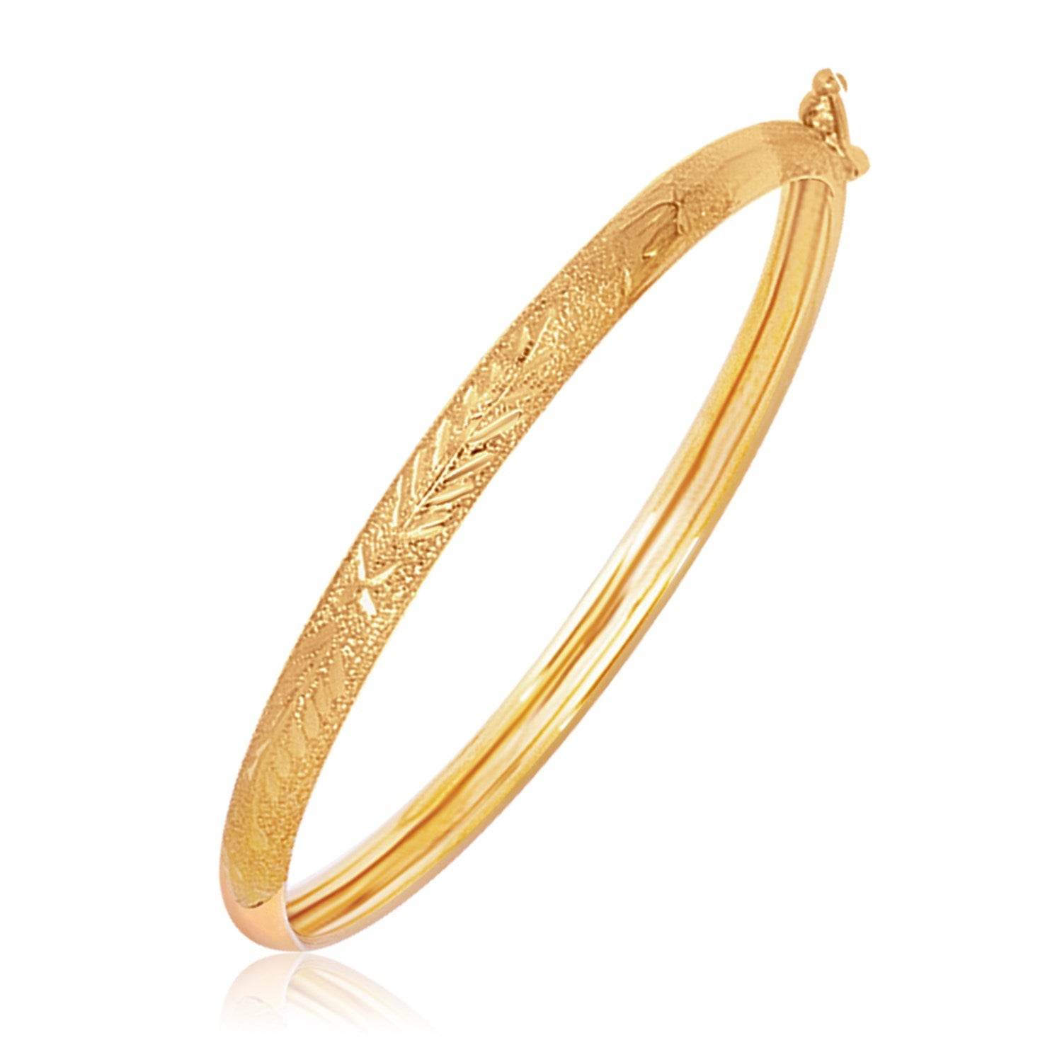 14k Yellow Gold Diamond Cut Motif Dome Style Childrens Bangle (5.50 mm) - Sable Gold