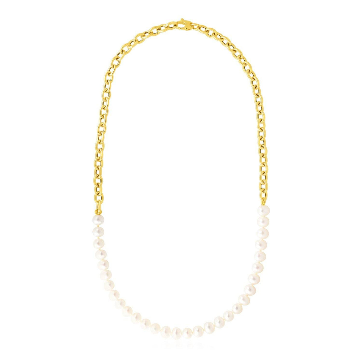 14k Yellow Gold Oval Chain Necklace with Pearls - Sable Gold