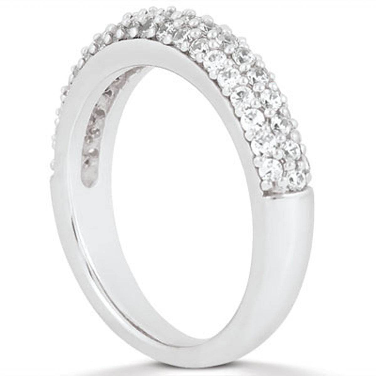 14k White Gold Triple Multi-Row Micro- Pave Diamond Wedding Ring Band - Sable Gold