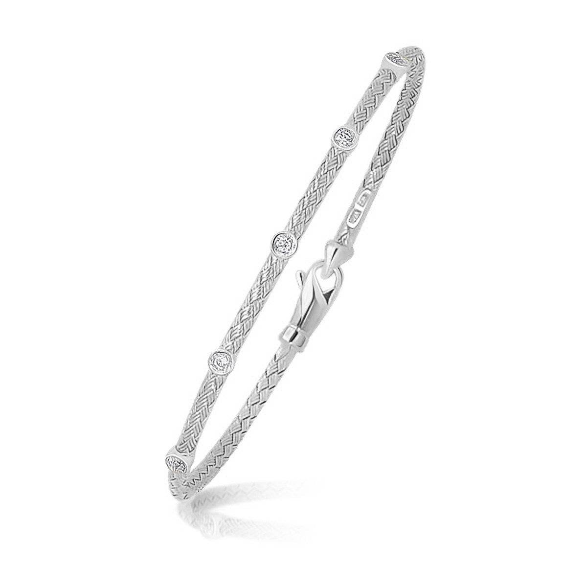 14k White Gold Diamond Accent Station Basket Weave Bracelet (3.00 mm) - Sable Gold