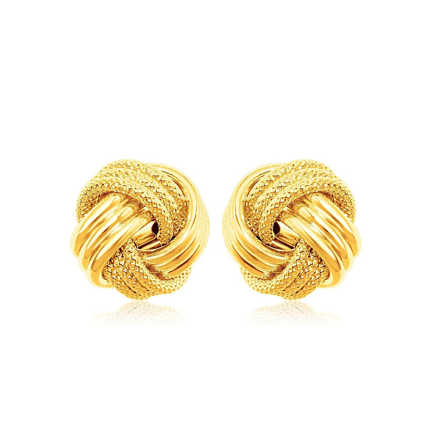 14k Yellow Gold Love Knot with Ridge Texture Earrings - Sable Gold