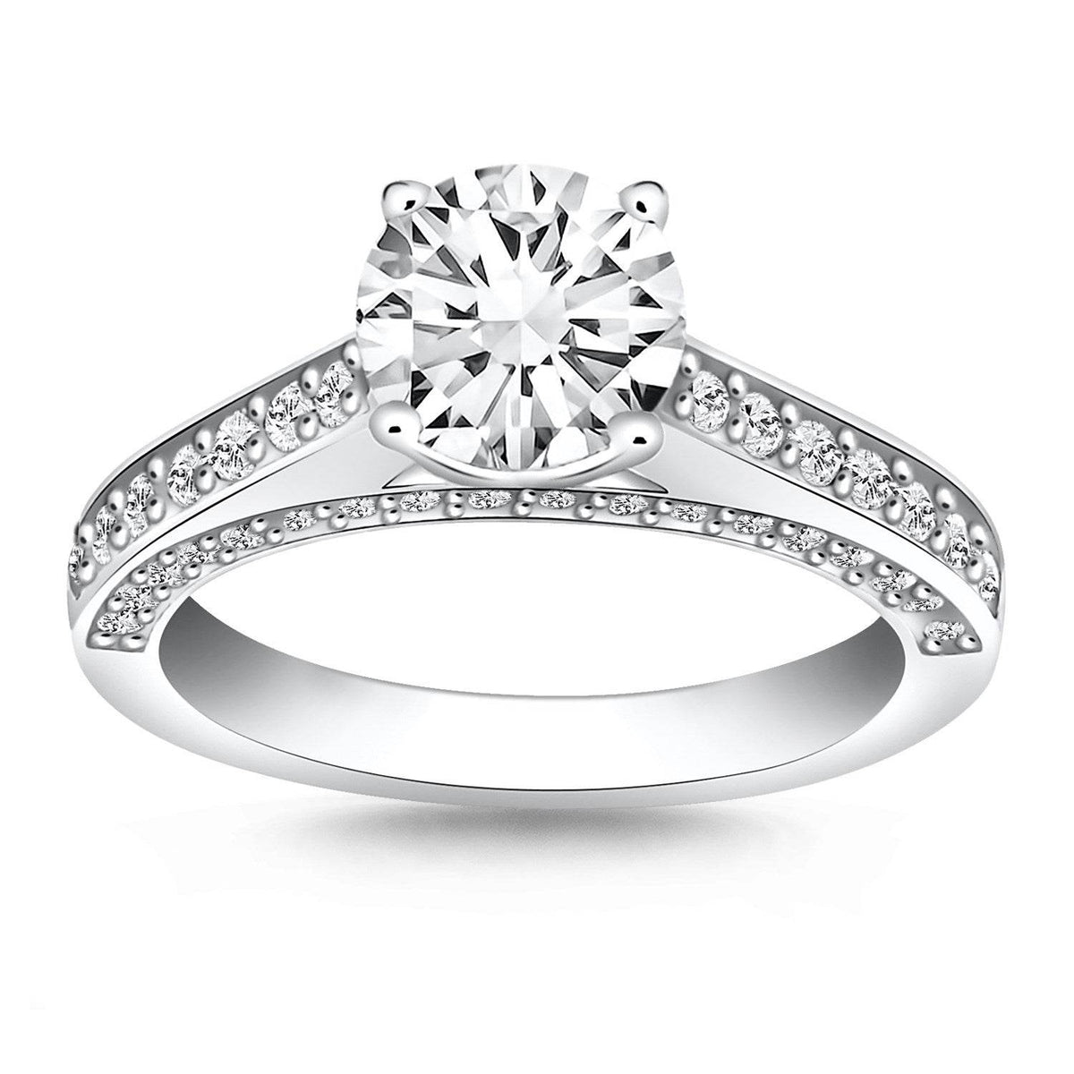 14k White Gold Pave Diamond Cathedral Engagement Ring - Sable Gold