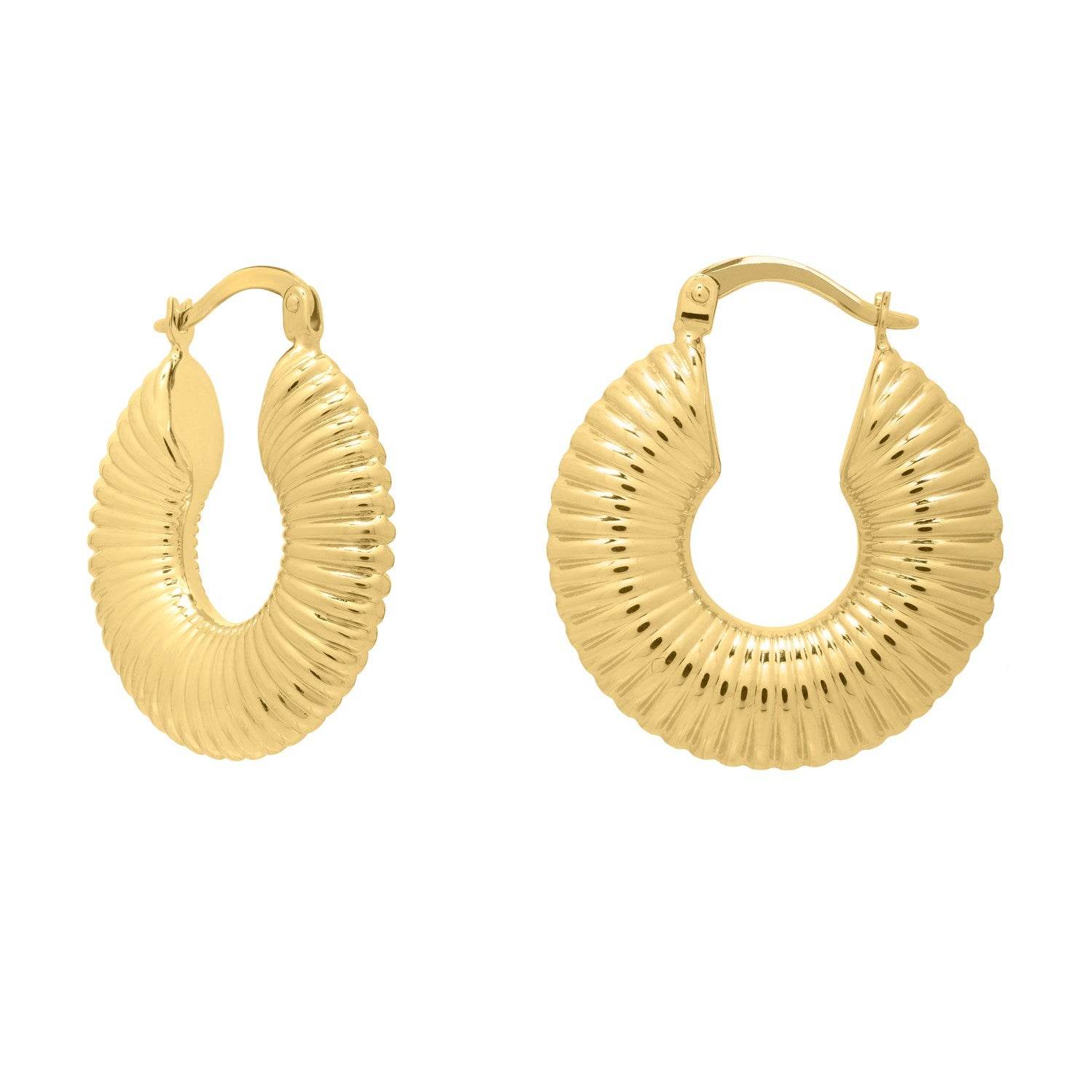 Gold Round Ribbed Hoop Earrings in 14K Yellow Gold - Sable Gold