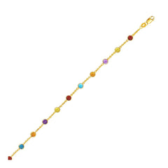 14k Yellow Gold Cable Anklet with Round Multi Tone Stations - Sable Gold