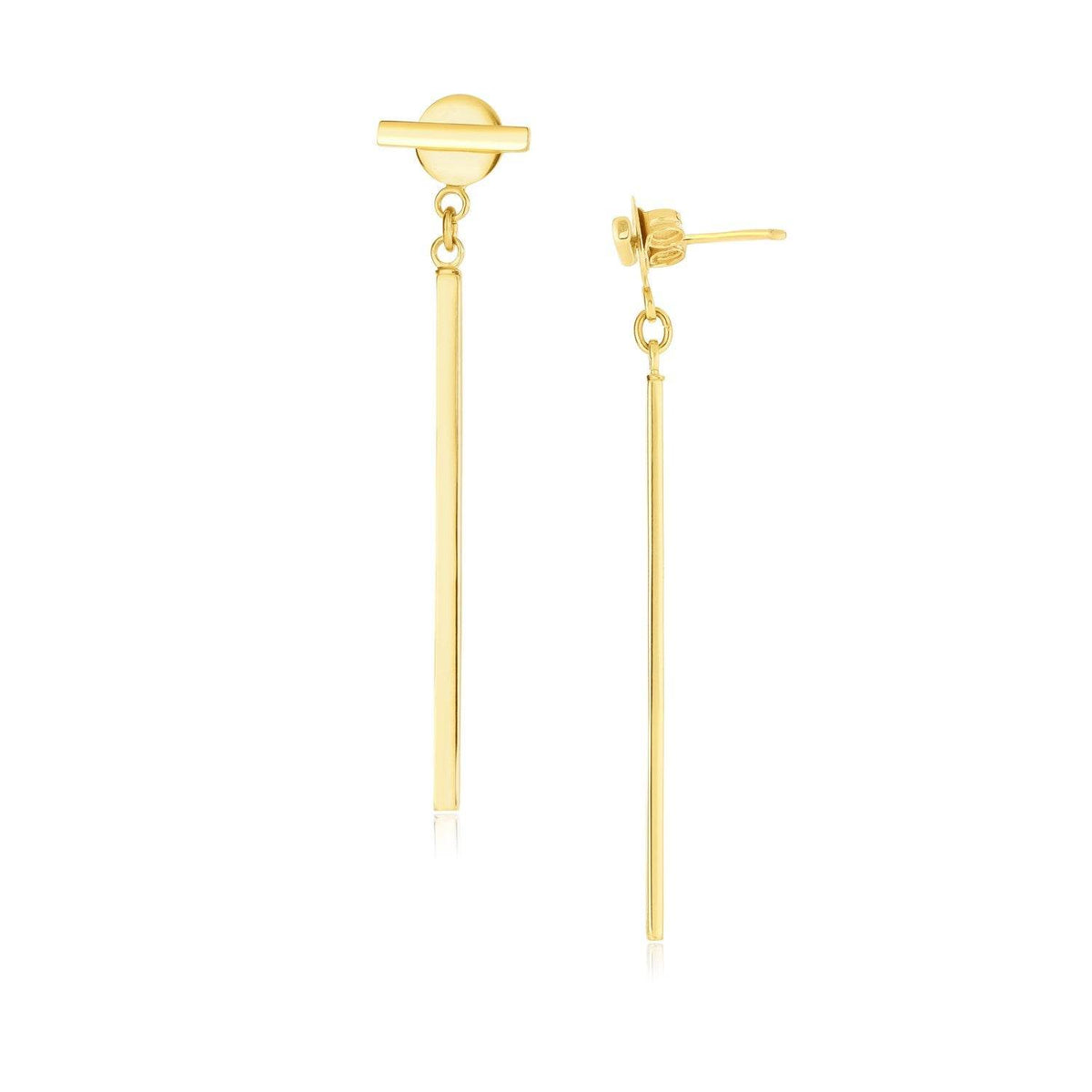 14k Yellow Gold Modern Disc and Bar Drop Earrings - Sable Gold