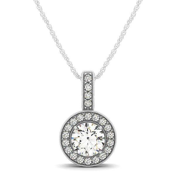 Milgrain Edge Diamond Halo Pendant in 14k White Gold (5/8 cttw) - Sable Gold