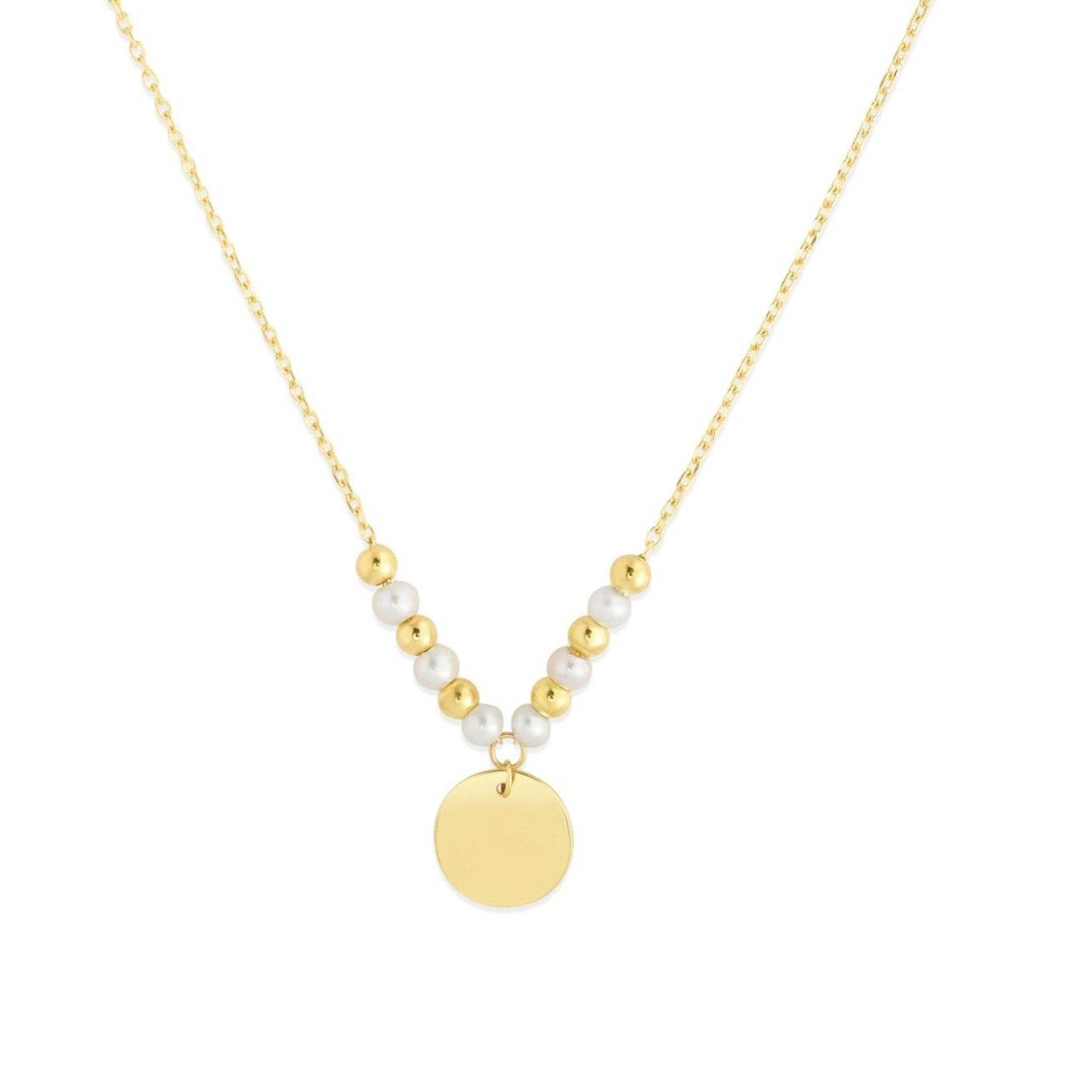 14k Yellow Gold High Polish Beaded Pearl Disc Drop Pallina Necklace - Sable Gold