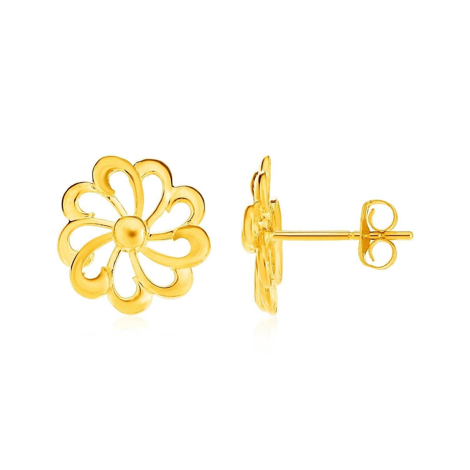 14k Yellow Gold Post Earrings with Flowers - Sable Gold