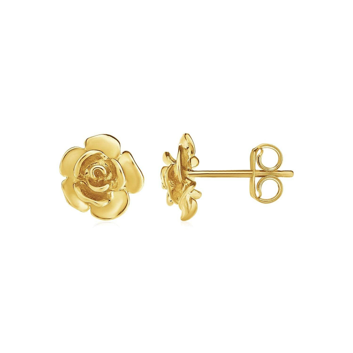 14k Yellow Gold Post Earrings with Roses(9.2mm) - Sable Gold