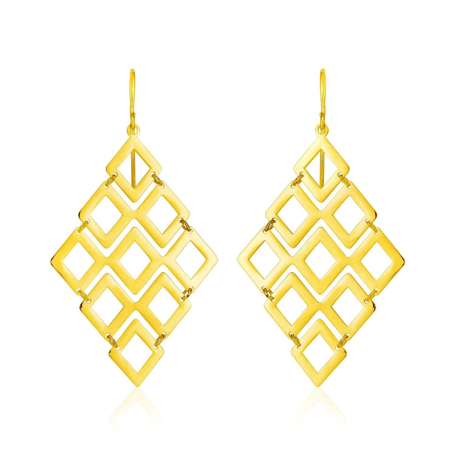 14k Yellow Gold Earrings with Polished Open Diamond Motifs - Sable Gold