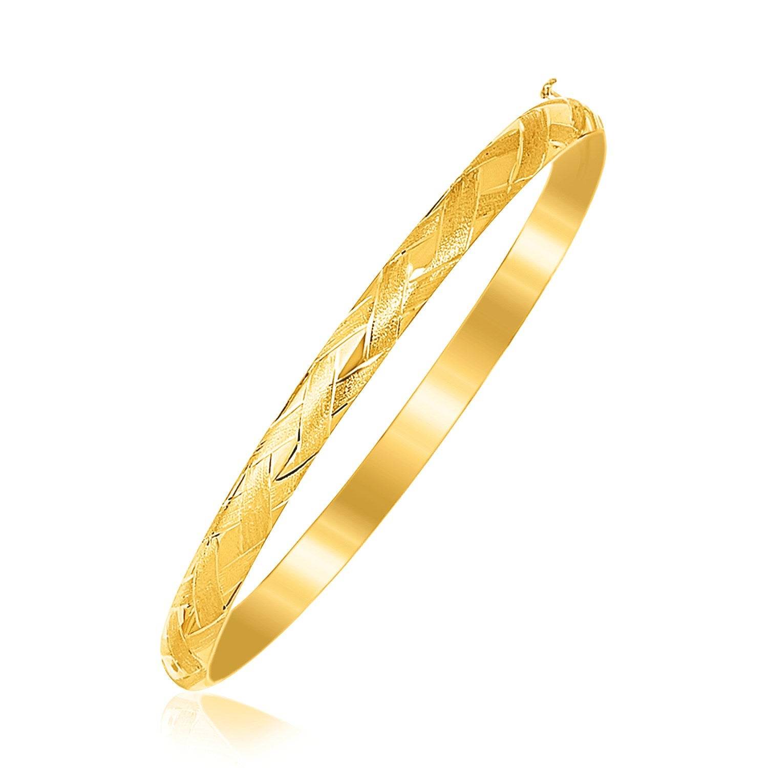 14k Yellow Gold Childrens Bangle with Diamond Cuts (5.50 mm) - Sable Gold