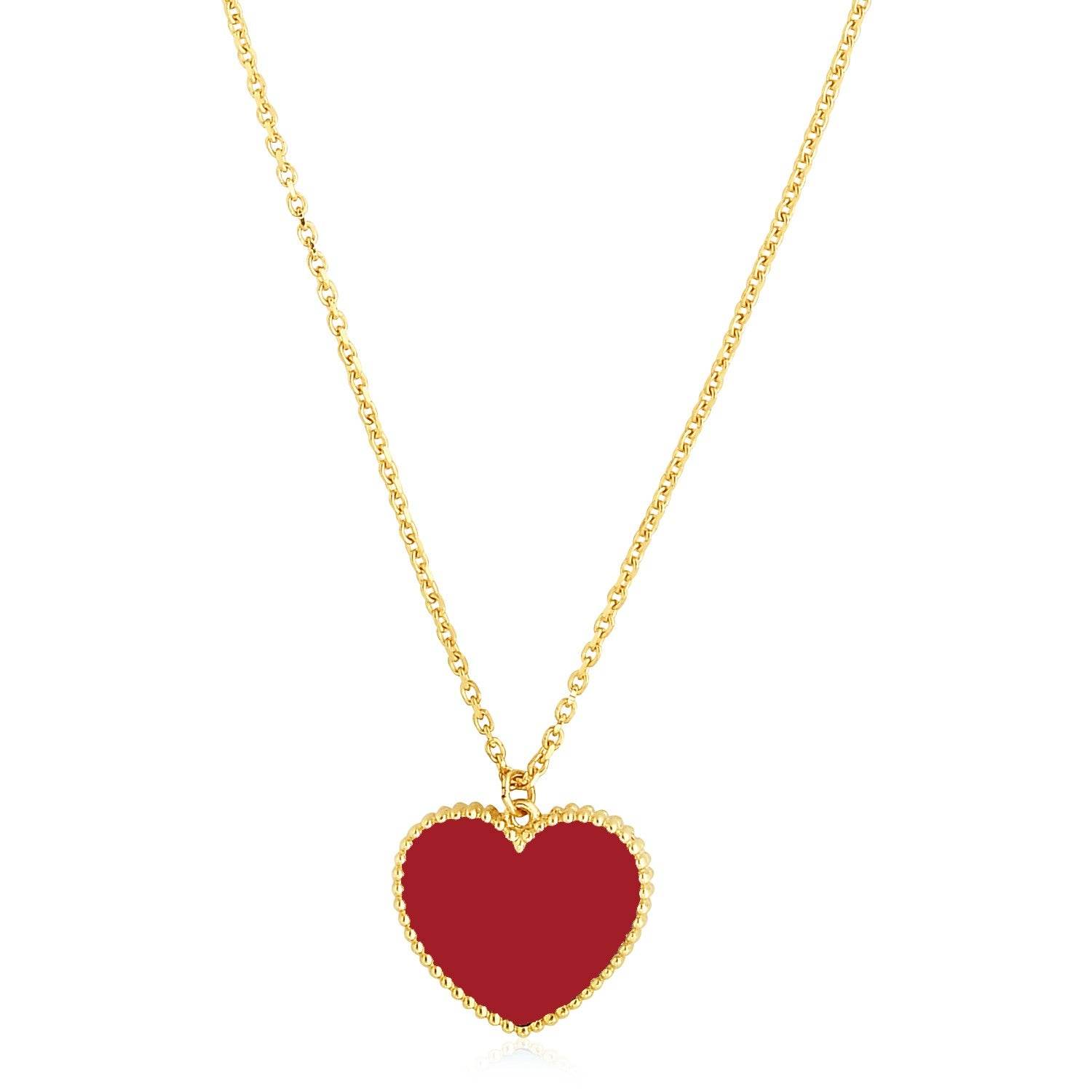 14k Yellow Gold High Polish Heart Red Cornelia Paste Necklace - Sable Gold